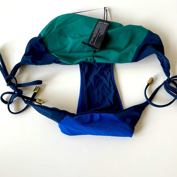 NWT (L) HEIDI KLUM reversible color block V string bikini bottom 10 navy blues - Picture 10 of 13